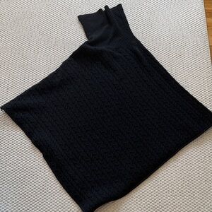 Black ply cashmere cable knit Turtleneck Poncho